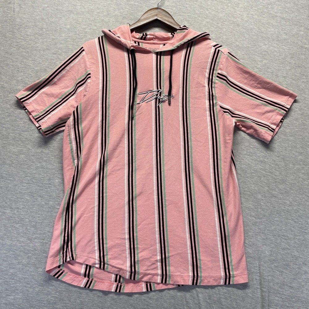 Vox Populi For The People Hoodie T Shirt Mens Large Pink Striped Cotton Logo